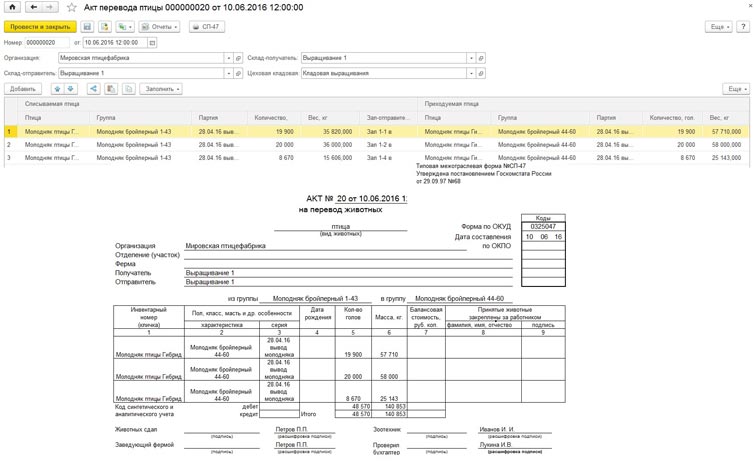 Акт перевода птицы